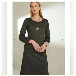 J. Jill Wearever Collection LP Dark Gray Plaid 3/4 Slv‎ Knee Length A-Line Dress